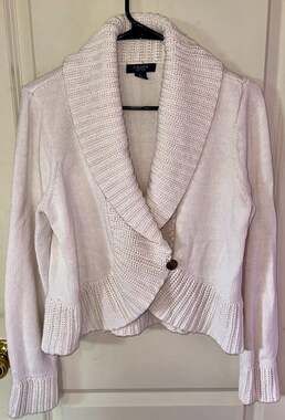 Chaps One Button Cropped Knit Cardigan Sweater Cream V-Neck Cotton Blend Sz XL